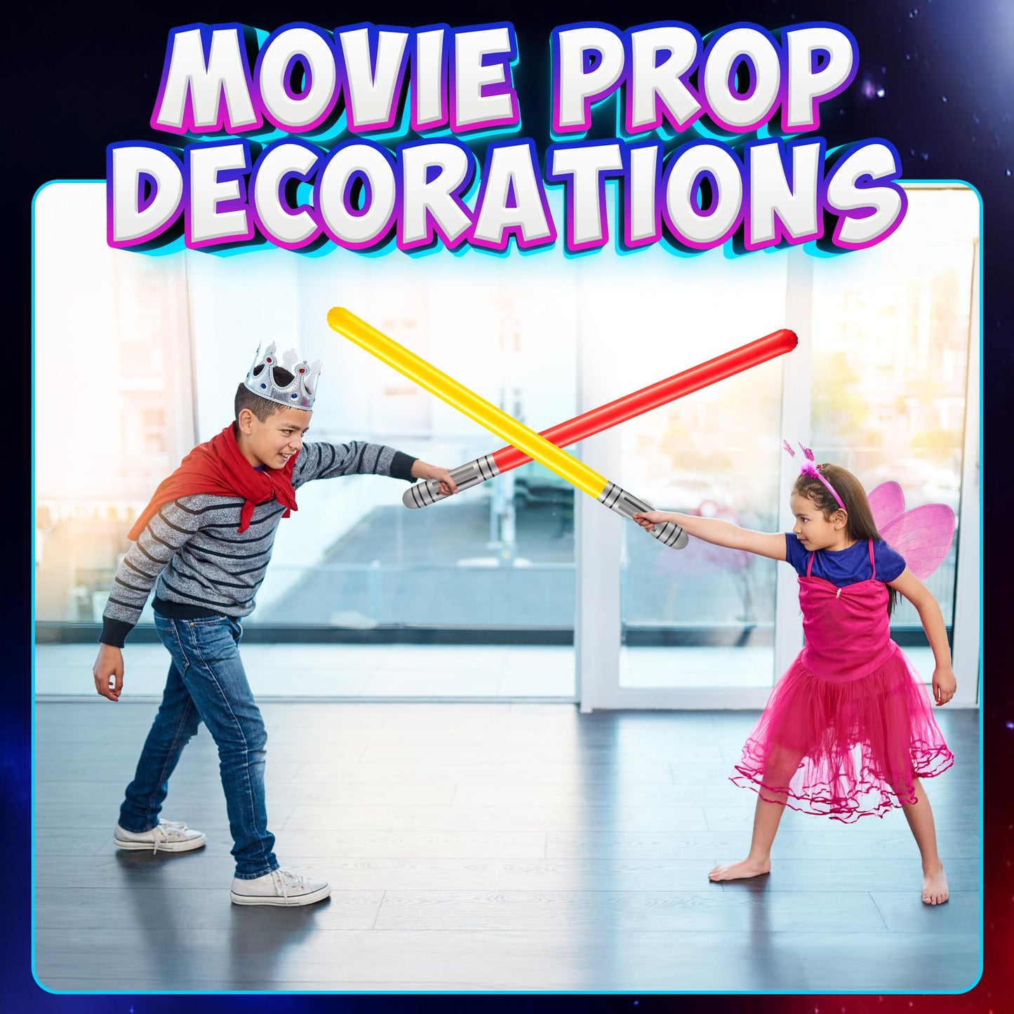 Bedwina Inflatable Light Sabers for Kids - (Pack of 6) 35-inch Neon Color Blow-Up Toy Saber Swords, Party Favors, Goodie Bags, Star Galaxy Theme Birthdays & Prize Toys