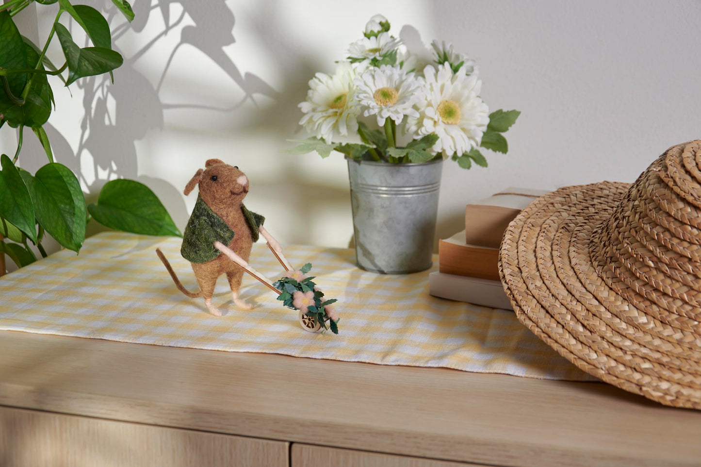 Primitives by Kathy Collectible Critter, Gardening Mouse Pushing Spring Flower Wheelbarrow, Coordinates with Spring Home Décor or Garden Themed Displays