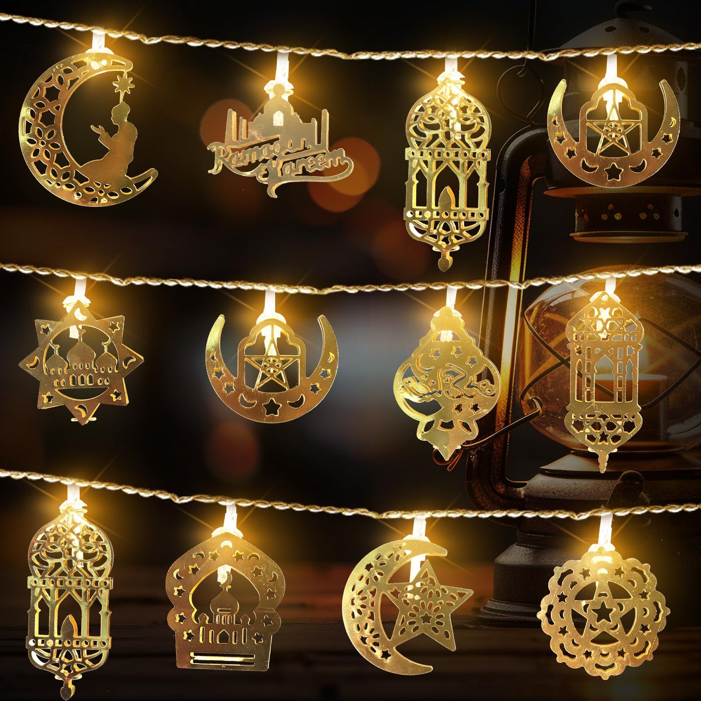 Hying 30 LED Ramadan String Lights Moon Star Eid Lights for Eid Mubarak Decorations, LED Eid Hanging Lantern String Light Battery Operated Ramadan Fairy Lights for Home Ramadan Party Decorations