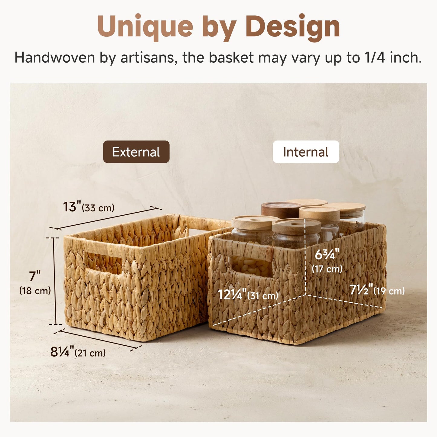 StorageWorks Wicker Basket, Baskets for Organizing, Storage Basket with Built-in Handles, Water Hyacinth Shelves (Medium 2-Pack, Natural Hyacinth)