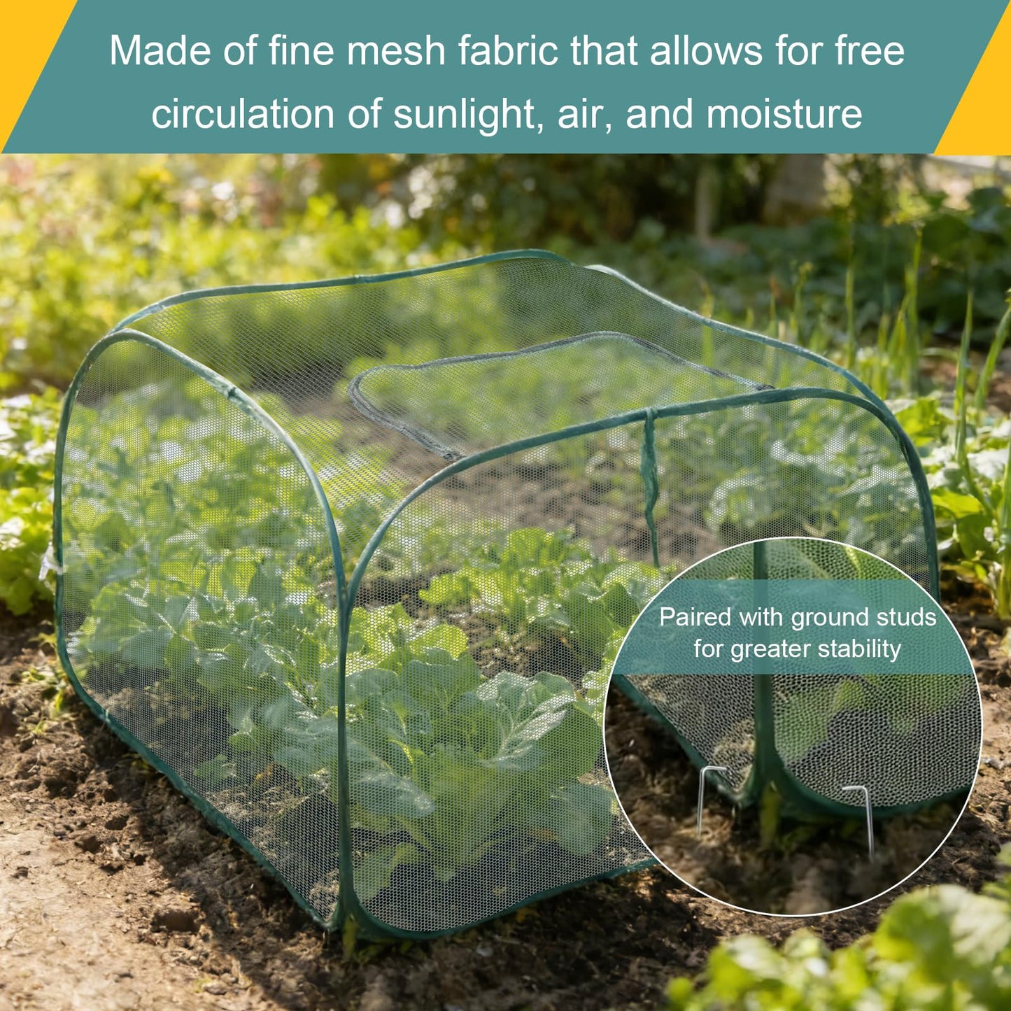 EATAKWARD 2 PCS Foldable Plant Protector, 35" x 35" x 27.5" Pop-Up Mesh Cover, Bird Betting for Garden, Garden Bed Cover for Outdoor Vegetables, Fruits, and Flowers