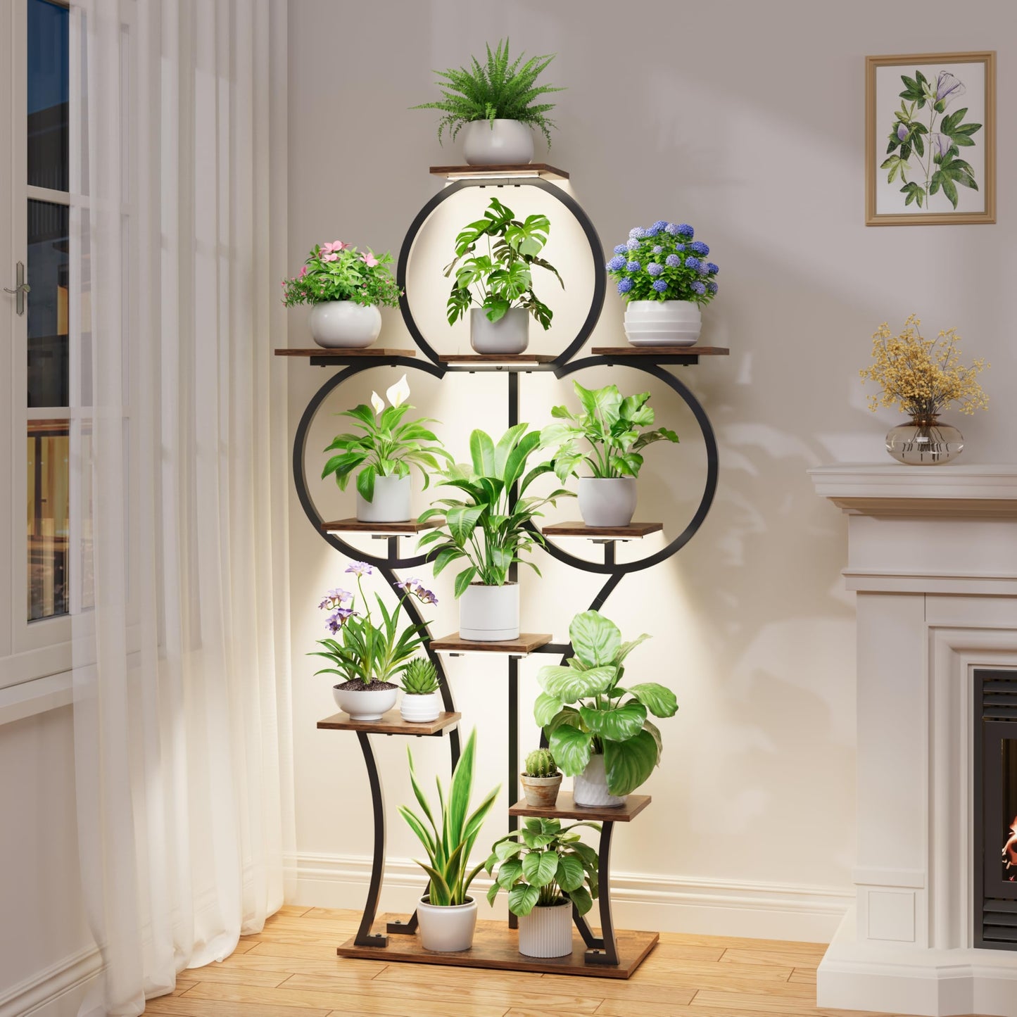 POZILAN Plant Stand Indoor with Grow Lights - 63" Indoor Plant Stands, 10 Tiered Plant Shelf for Indoor Growing, Corner Lighted Plant Shelves for Balcony, Living Room, Patio, Black