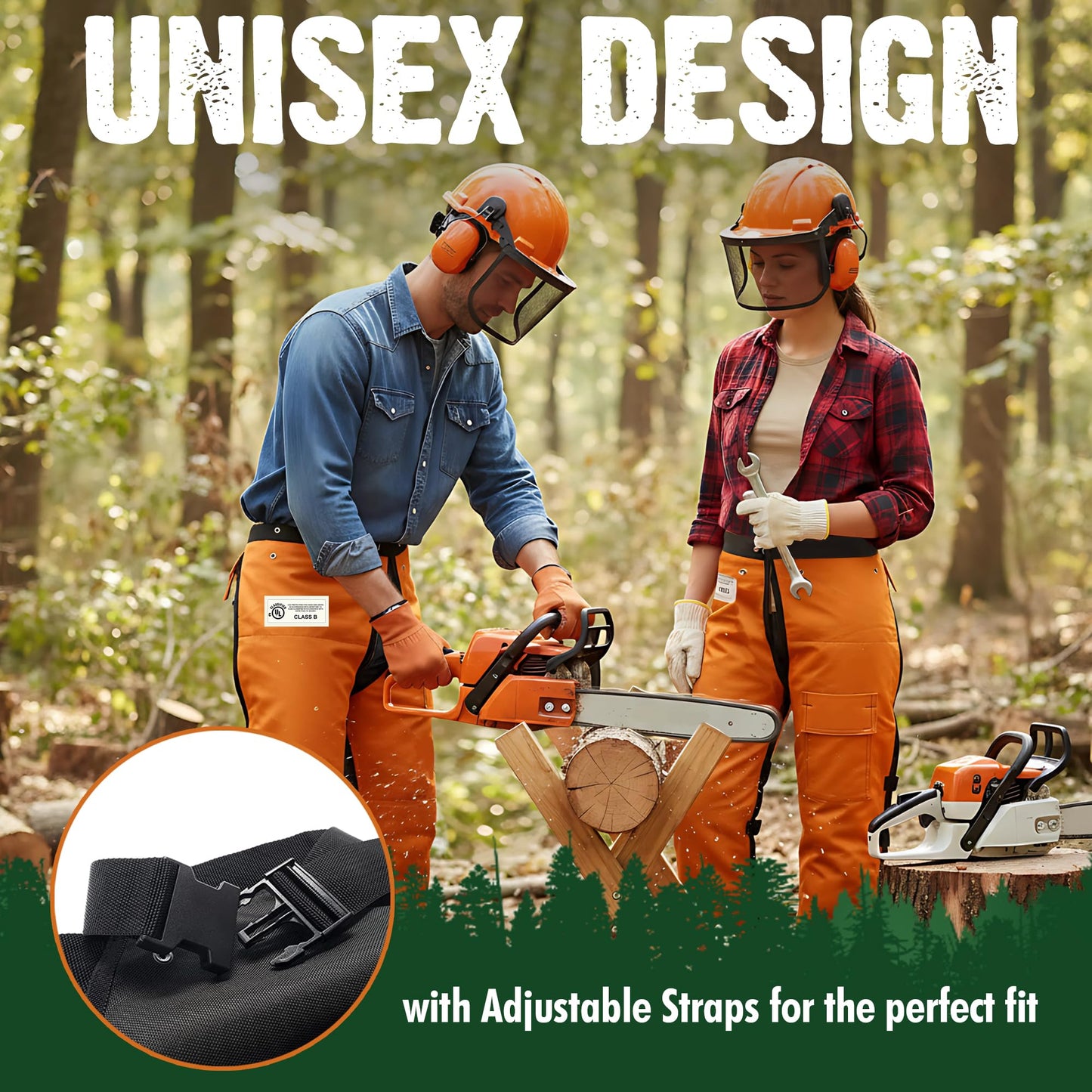 FORESTER Chainsaw Chaps for Men & Women | Apron Style Men's Chain Saw Chaps with Pocket & Adjustable Waist | Chainsaw Safety Equipment | Orange 37"