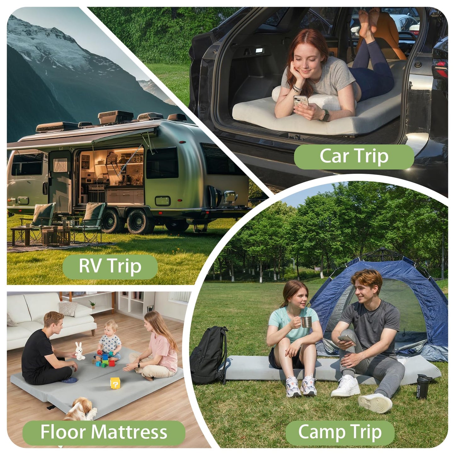 Selectico 3.5" Extra Thick Foam Camping Mattress, Waterproof Cover & Travel Bag, Portable Sleeping Pad for Car/Tent/Cot/SUV/Trunk/Floor/Guest Bed(Single)