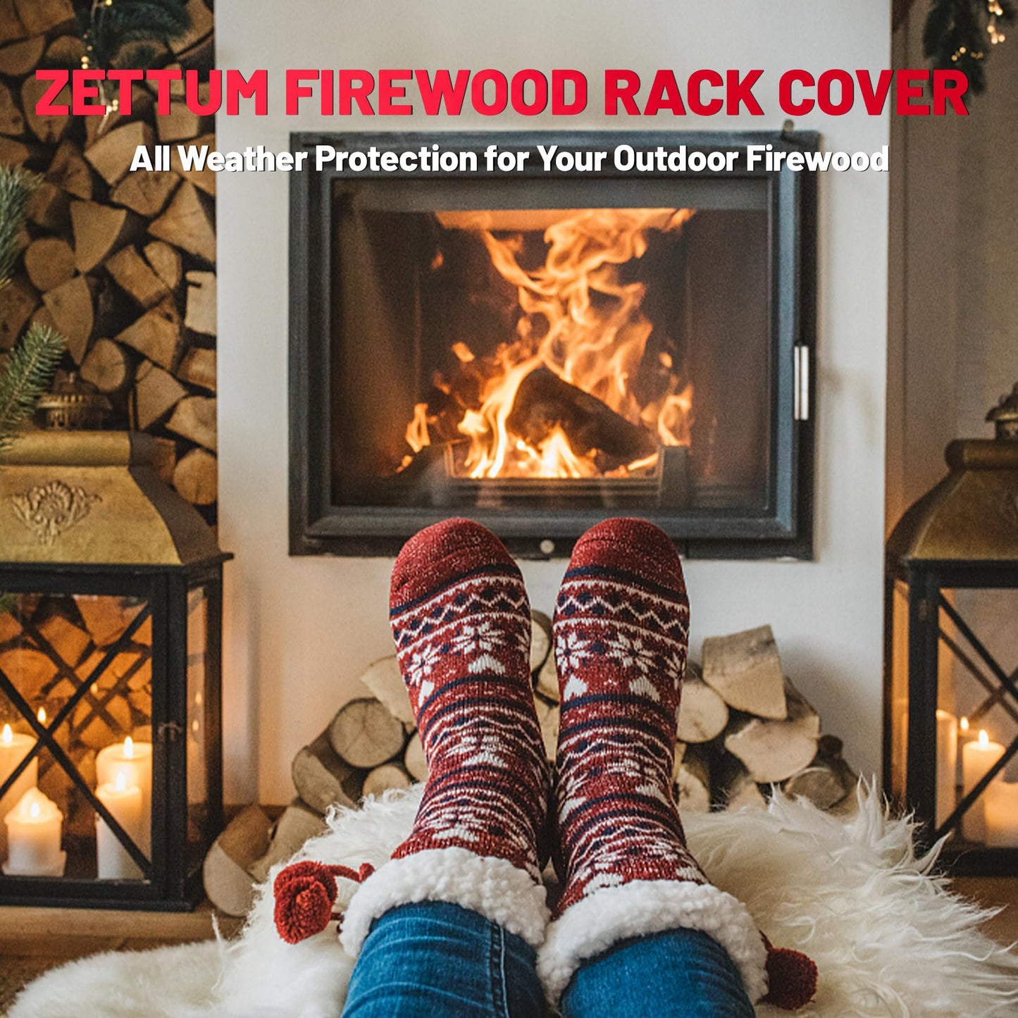Zettum Firewood Rack Cover 8 Feet - 600D Wood Rack Cover Waterproof & Heavy Duty, 8 Foot Outdoor Log Pile Holder Covers Storage for 8FT Standard Fire Wood Rack Stands (96 x 24 x 49 Inch)