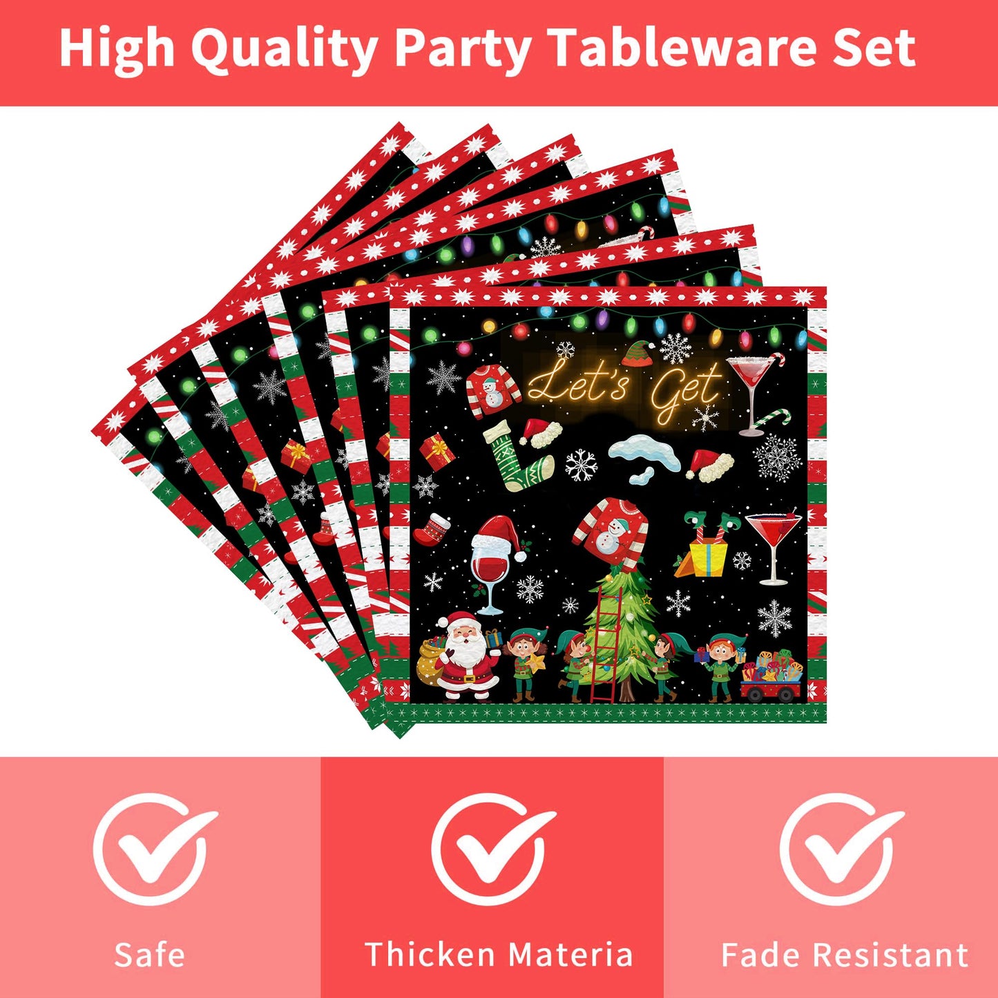 96 Pcs Lets Get Elfed Up Christmas Party Decorations, Festive Elf Santa Plates Napkins Forks for 24 Guests, Funny Holiday Tableware Set Party Supplies