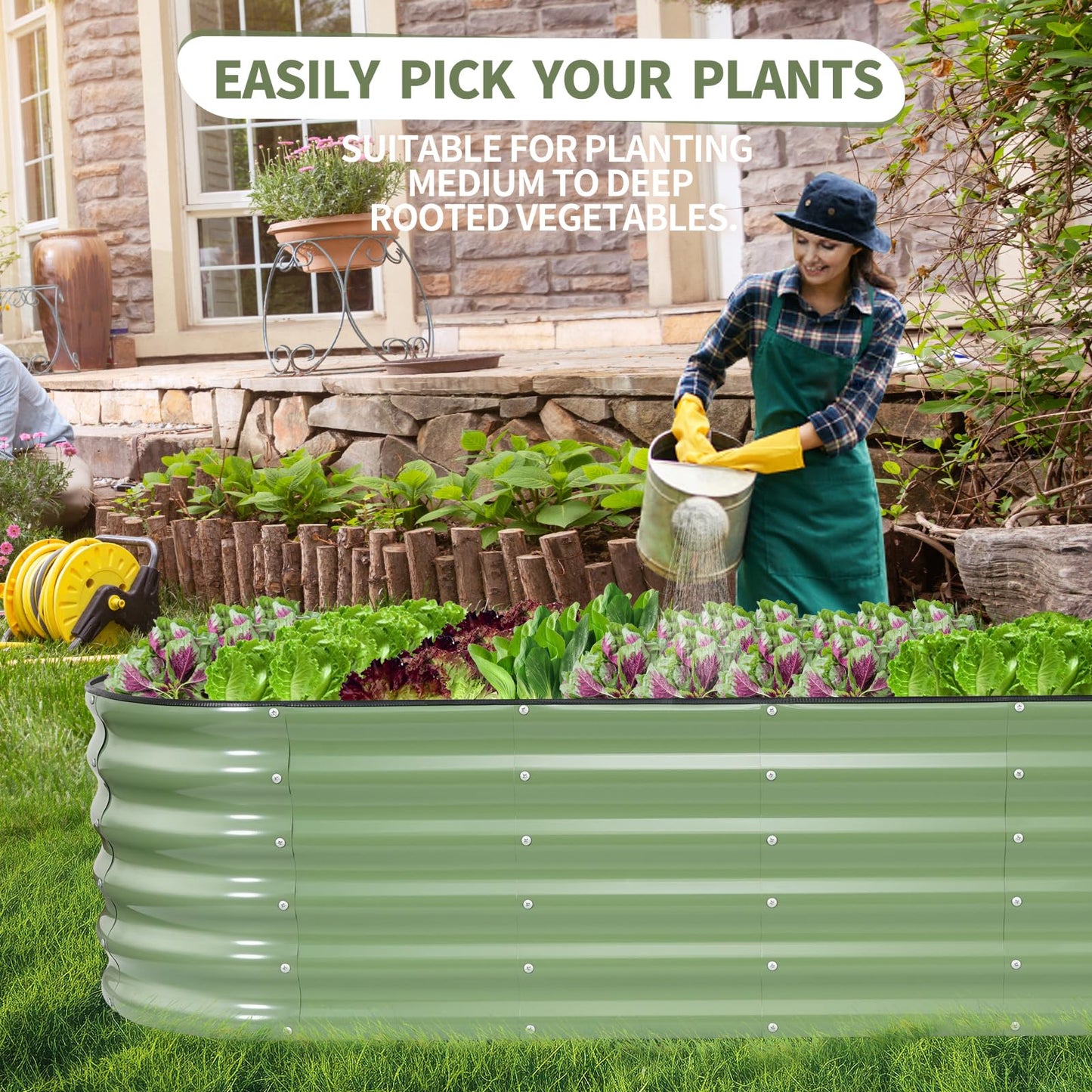 Permade Galvanized Raised Garden Bed Outdoor- 2 Pcs Raised Beds for Gardening| Metal Planter Box, Steel Raised Garden Bed Kit with Gloves for Vegetables, Flower, Herbs (6x2x1.4FT, Green)