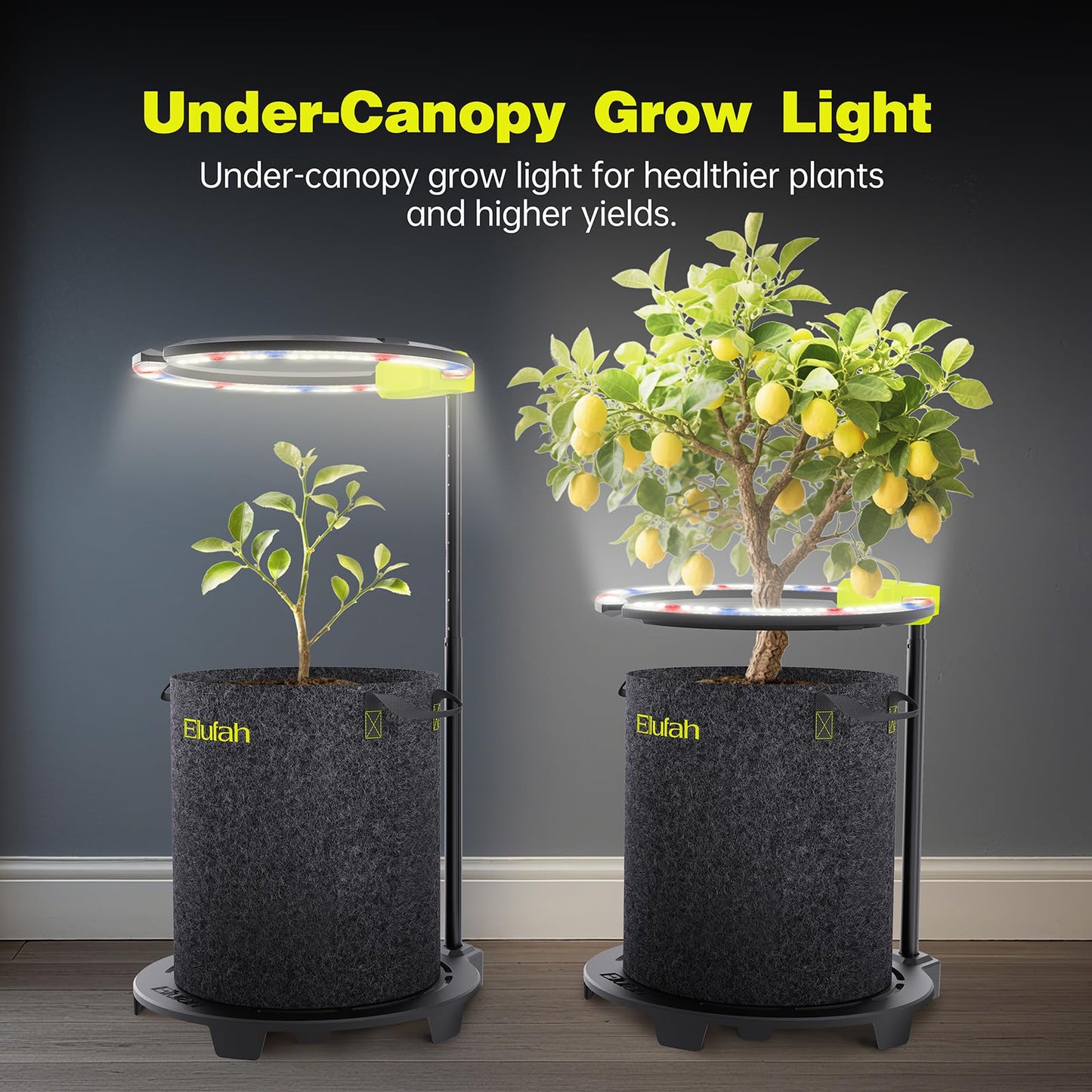 Elufah Saturn240 24W Under Canopy LED Grow Light, Full Spectrum Grow Lights for Indoor Plant Seeding/Veg/Bloom, Adjustable Height 12''-22'', 3-in-1 Controller Plant Light for 2x2ft Indoor Growing