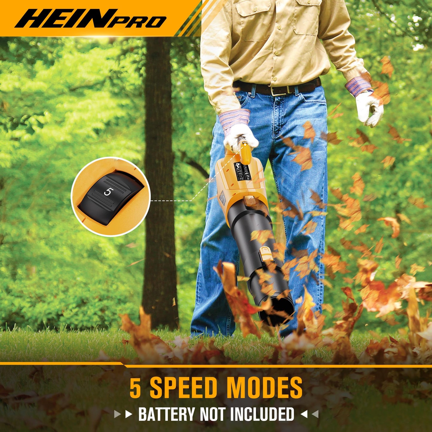 HEINPRO Cordless Leaf Blower Compatible with Dewalt 20V Max Battery, 500CFM/150MPH Electric Leaf Blower Cordless, 5 Speed Modes, Battery Powered Blowers for Lawn Care, Yard (Tool Only)