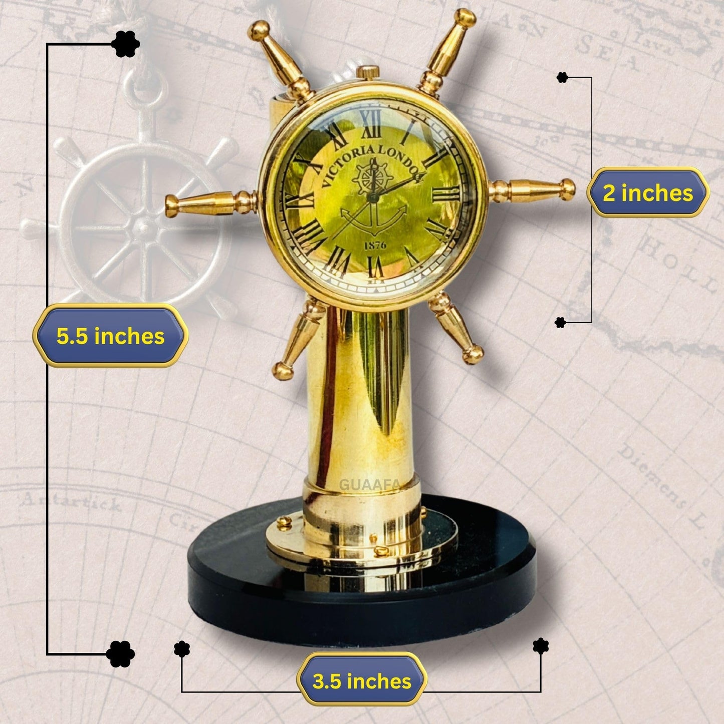 Ship Wheel Decorative Shipwheel CompassClock - Handmade Brass Tabletop Desk Decor Gift