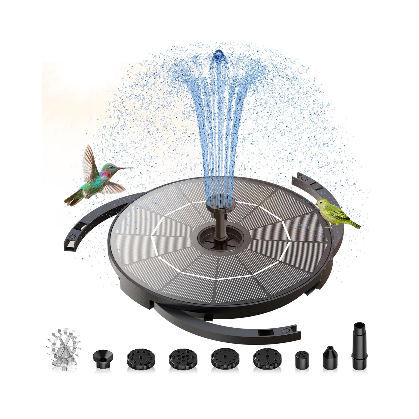 AISITIN Solar Fountain Pump with Windmill & 6 Nozzles & 3 Fixed Bracket, DIY Solar Bird Bath Fountain Built-in 1000mAh Battery for Outdoor, Garden, Pond, Pool, Backyard and Bird Bath