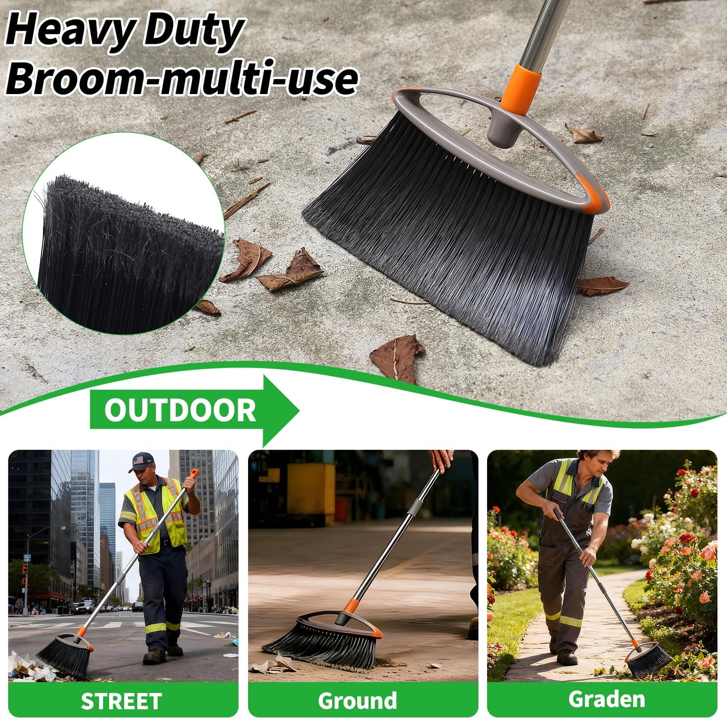 Napalona 2 Pack Soft Bristle Broom for Pet Hair, Heavy Duty Collapsible Sweeping Broom for Indoor Hardwood Floors, Outdoor Deck, Kitchen, Patio, Stainless Steel Handle, Gray