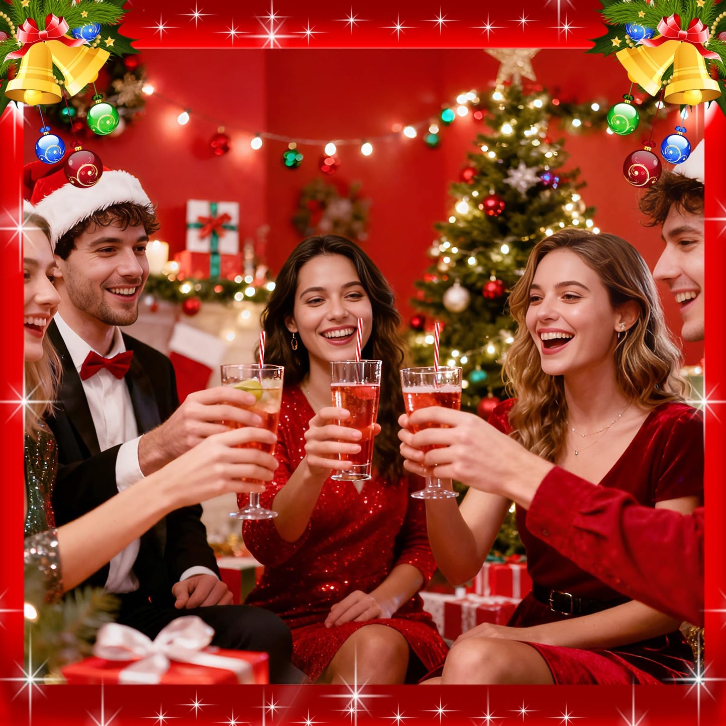 50 PCS-Christmas-Valentine’s-Party-Decoration-Supplies-Straws - Reusable Red and White Striped Straw，9 Inch Hard Plastic Drinking Straws for Holiday Decor Wedding Valentine’s Day Easter Party Favors