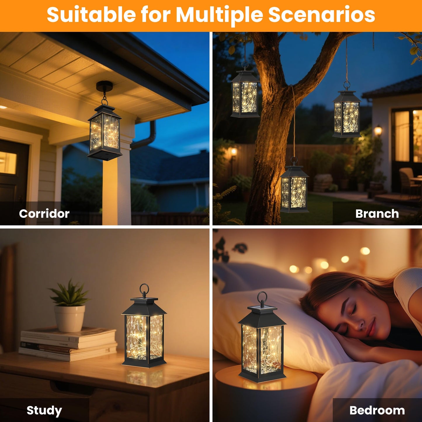 AYTPU 2-Pack Hanging Solar Lanterns, Water Ripple Glass Fairy Lights Design, Outdoor Waterproof, Upgraded Dual Power (Solar & AA Battery), Perfect for Porch, Patio, Indoor Tables and Mantelpiece