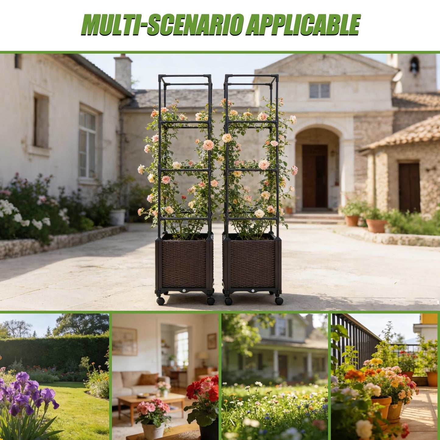 Risirica Tomato planter,Raised Garden Bed with Tomato Cage & Trellis, 53"Self-Watering Tomatos Planter with Lockable Wheels,Climbing Plants Large Reservoir for Vegetables Flowers,Indoor Outdoor Patio