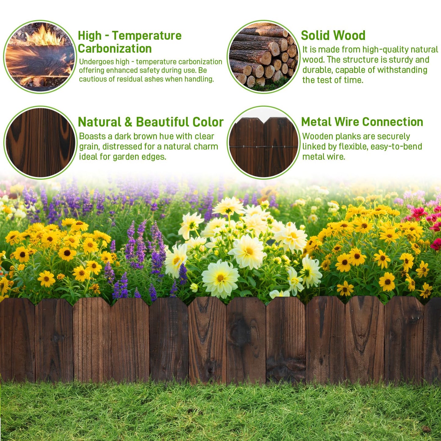 Mulctun Wood Garden Edging - 5.9" H X 47" L Sturdy Wooden Landscape Edging, Small Flower Bed Edging Borders, Decorative Wooden Garden Fence for Yard Flower Bed Lawns Pathway Tree (2 Packs)
