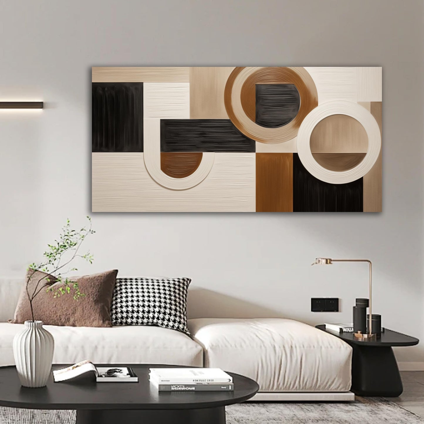 Tarfupth Brown Abstract Wall Art for Living Room Large Black Boho Geometric Modern Minimalist Canvas Prints Artwork for Bedroom Office Kitchen Ready to Hang 20x40 Inch