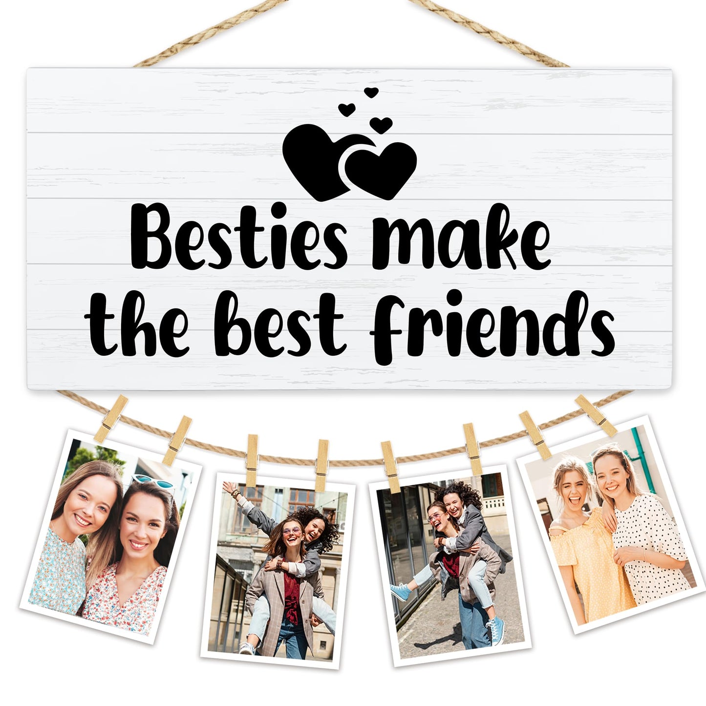 Hiuwevt Besties Gifts Picture Frame Photo Hanging Display, Cousin Gifts for Women Sisters Female Men, Besties Make the Best Friends Picture Board Photo Holder for Wall Decor
