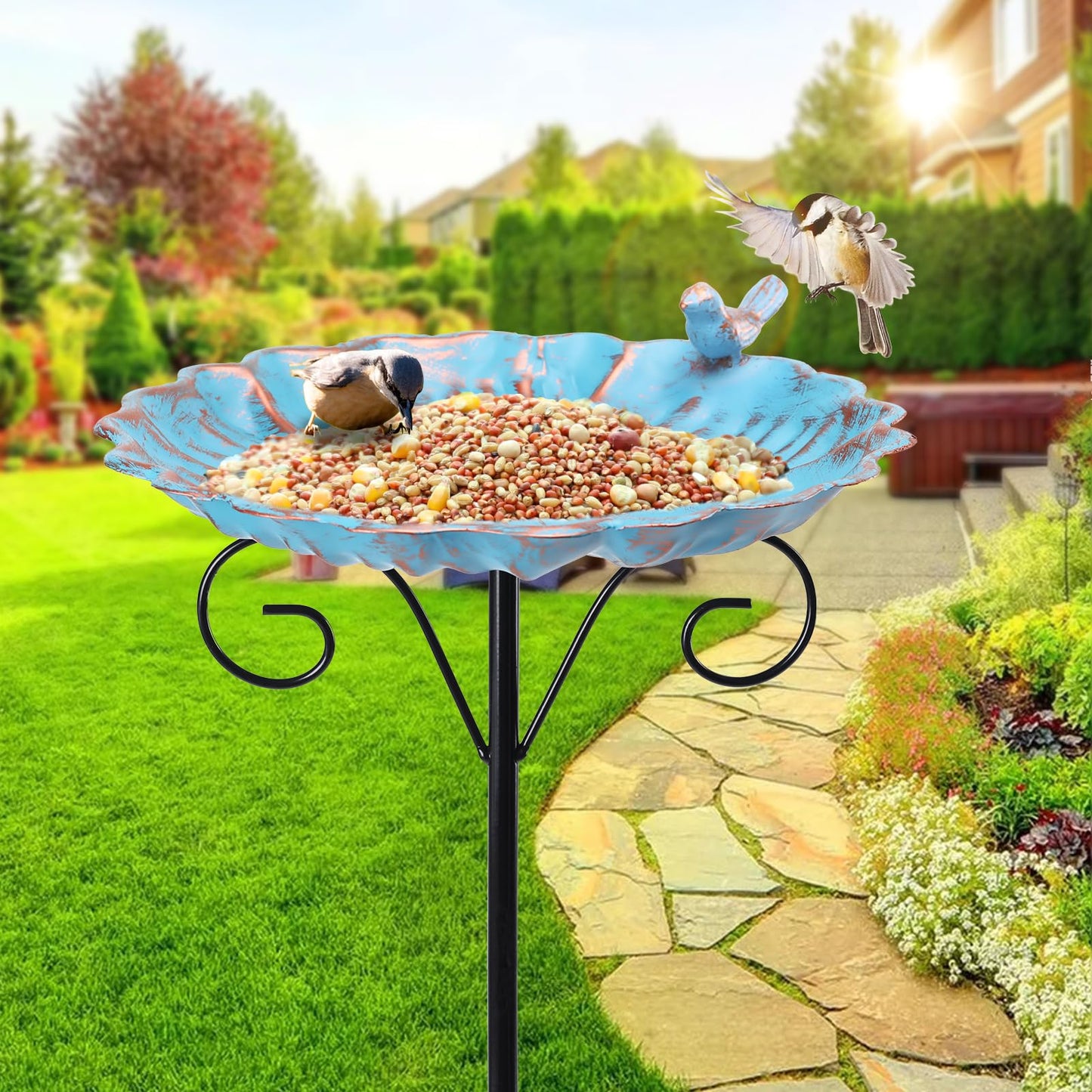 VCUTEKA Bird Baths for Outdoor, Metal Garden BirdBath with Bird Statue and Detachable Bird Bath Bowl for Yard Patio Lawn Decor