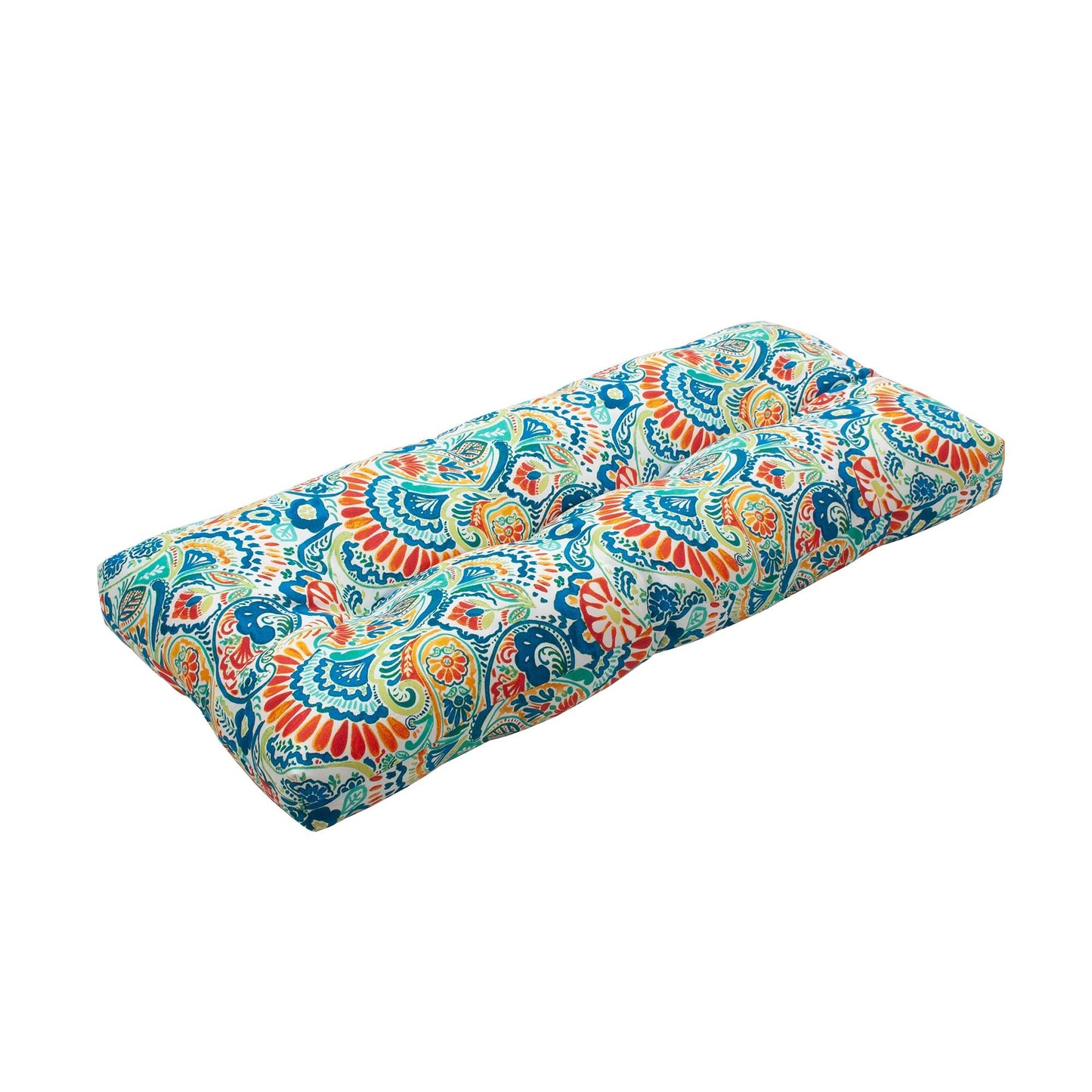 Magpie Fabrics Indoor Outdoor Bench Cushion 42"x18", Non-Slip Tufted Long Seat Pads, Patio Loveseat Cushion for Window, Garden, Swing, Settee - Paisley Multi