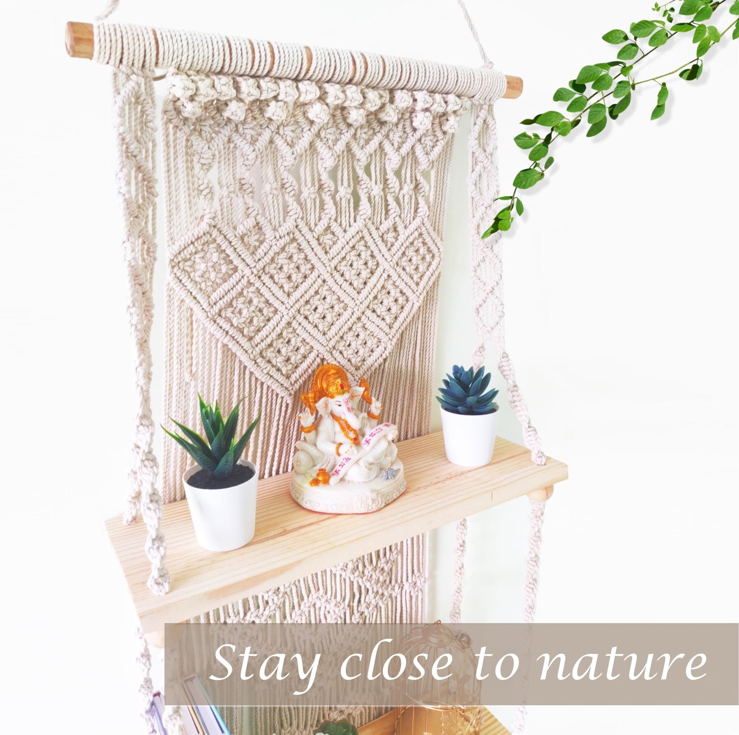 Induslyfe Macrame Wall Hanging Shelf 3 Tier Boho Wall Plant Hanger Shelves, Handmade of Woven Rope Boho Shelves Organizer for Living Room Bathroom Home Storage Floating Plant Rack Bohemian décor