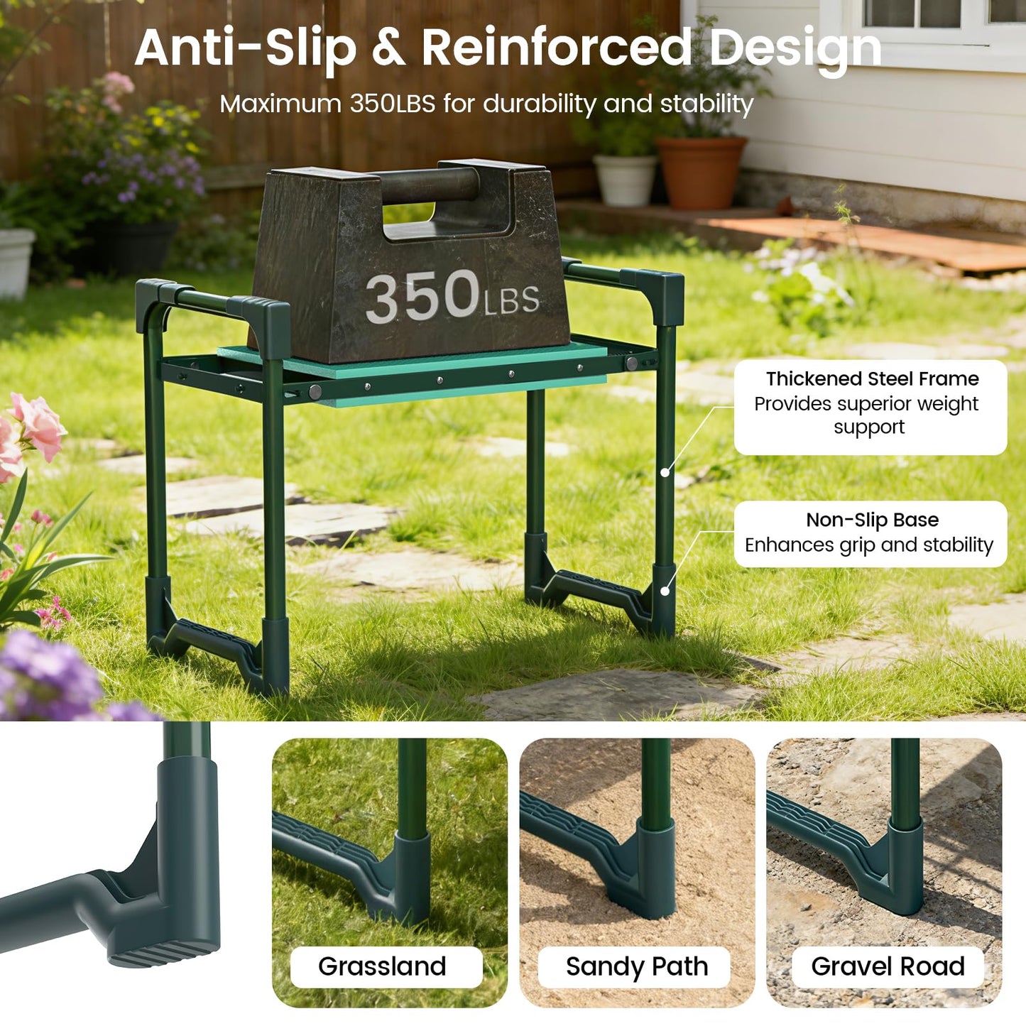 Garden Kneeler and Seat, Heavy Duty 2 in 1 Gardening Stool with Tool Side & Tote Bags, Foldable Gardening Bench to Relieve Knee & Back Pain, Garden Chair Gifts for Women, Seniors