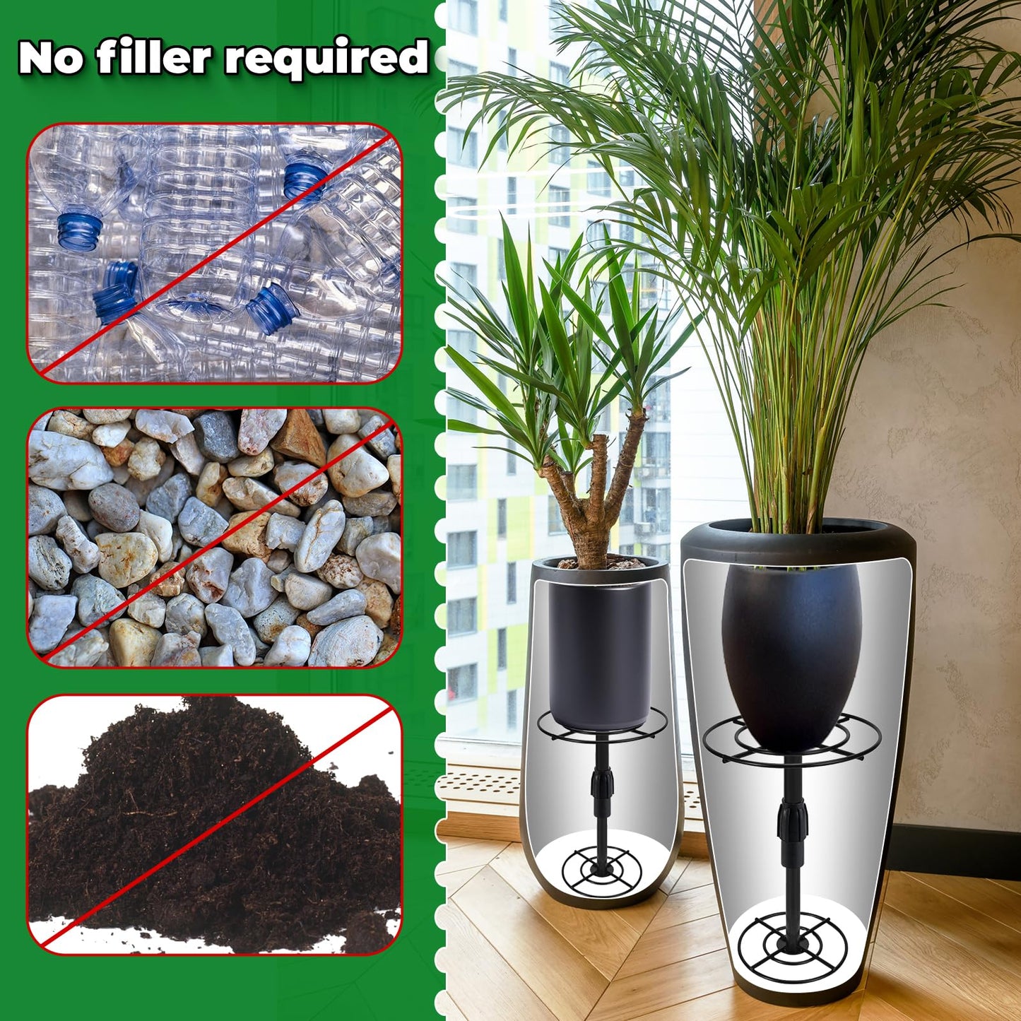VICAMB 1 Pack Adjustable 6-10.5in Plant Risers for Inside Pots,Metal Planter Lift Inserts Fillers Risers for Tall Square Round Taper Large Pots(5.9" 7.87" 9.84" Base or Top)