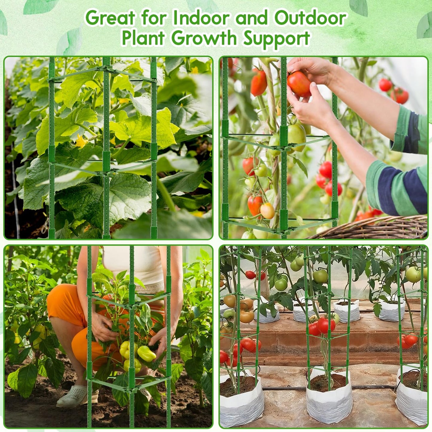 Riare 8 Pack 5.2 FT Tomato Cages for Garden- 63inches Heavy Duty Tomato Stakes and Supports, Adjustable Tall Tomato Plant Support Trellis for Pots, Raised Garden Bed, Climbing Vegetables Plants