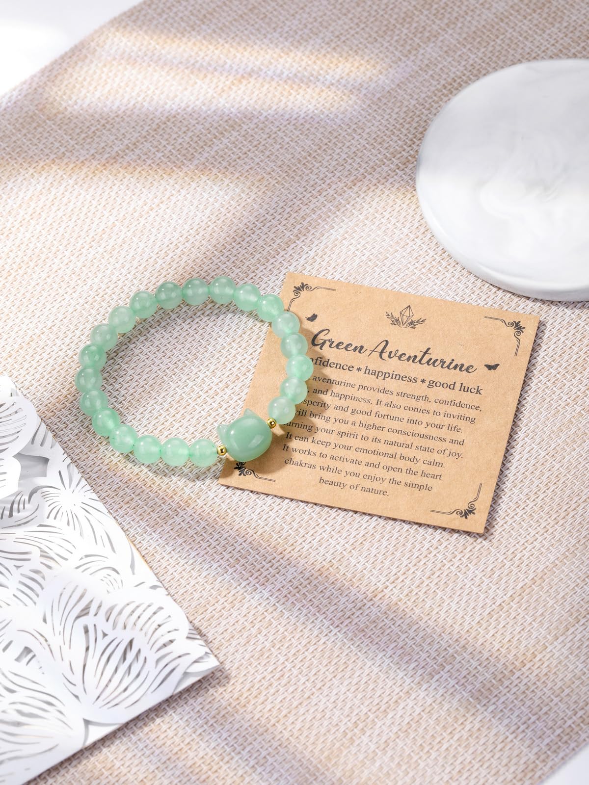CrystalTears Green Aventurine Crystal Cat Bracelet for Women Men 8mm Healing Crystal Stone Bead Bracelets Protection Gemstones Stretch Bracelet Good Luck Bracelet Jewelry Gifts for Mom Women