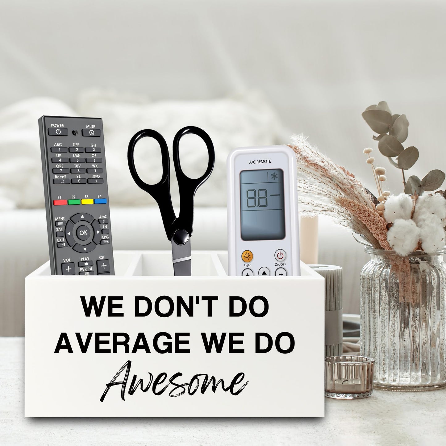 XPH Inspirational Pen Pencil Holder Organizer for Desk, Inspirational Gifts for Women, We Don't Do Average We Do Awesome Motivational Wooden Box Sign for Home Office Desk Tabletop Decorations