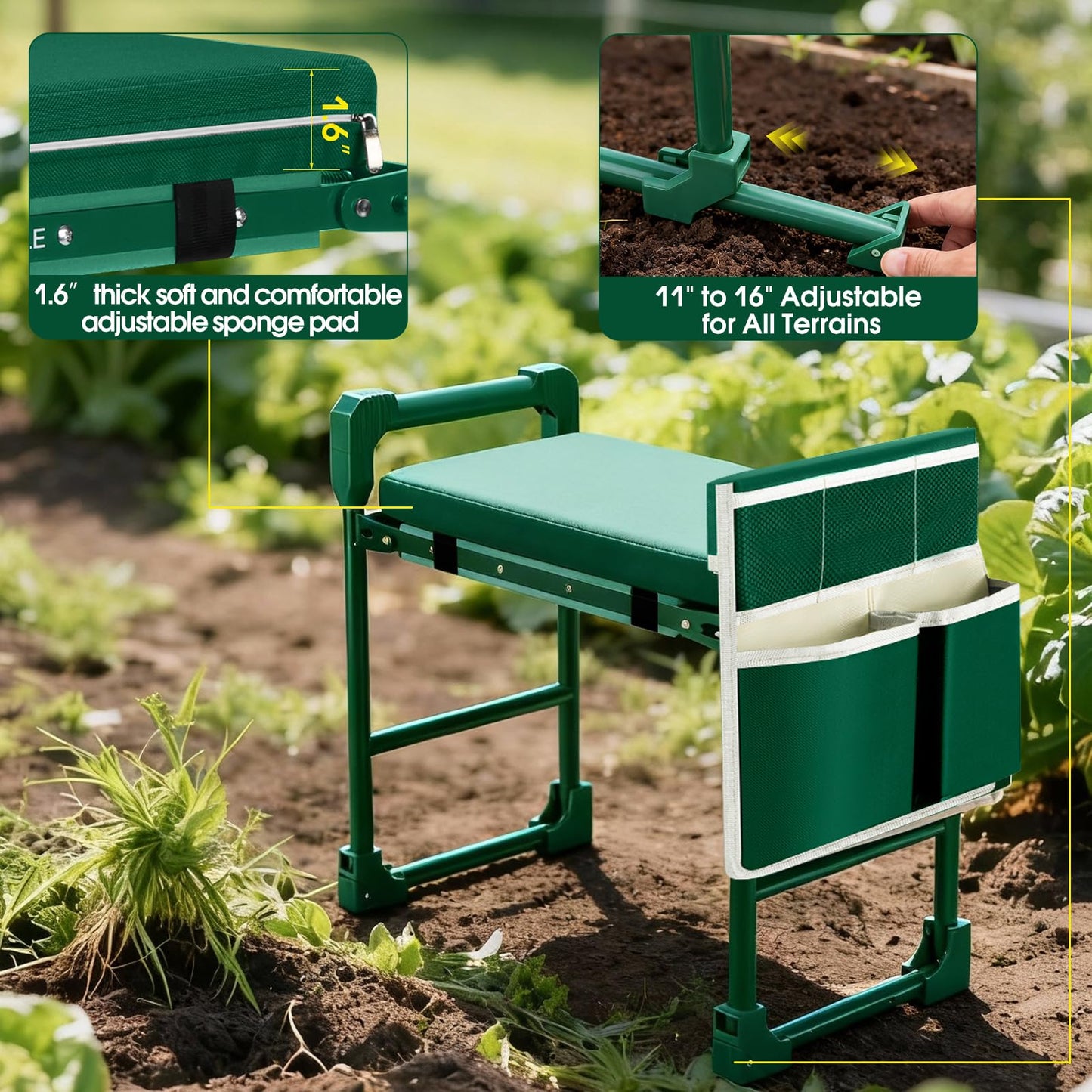 TITIUNCLE Garden Kneeler and Seat for Seniors: Heavy Duty 420 LBS Support Anti-Tip Multifunctional Gardening Stool Bench with Widened Thick Soft Kneeling Pad &Tool Bag - Foldable for Gardeners