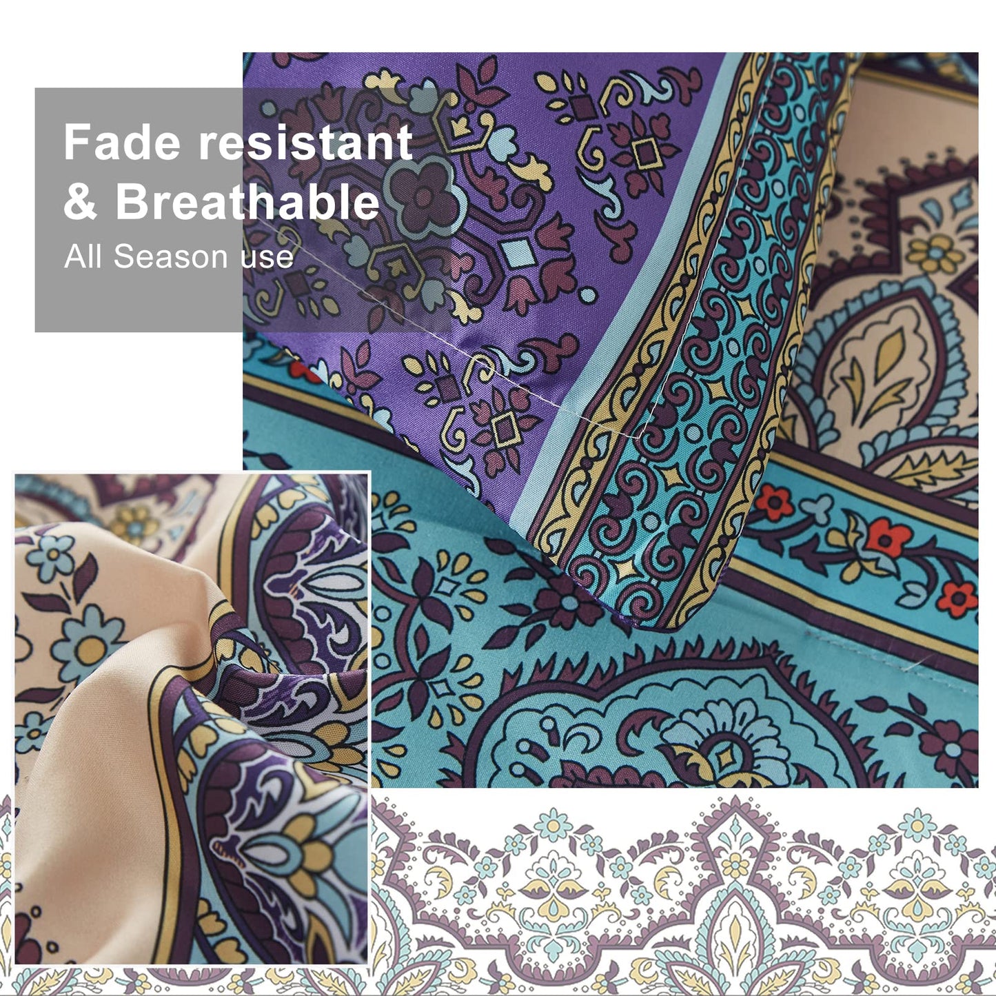 Cottolester Boho Comforter Set Queen Size 8 Piece Bed in a Bag Bohemian Striped Bedding Quilt Set Aqua Paisley Floral Comforter and Sheet Set,Soft Microfiber Complete Bedding Sets for All Season