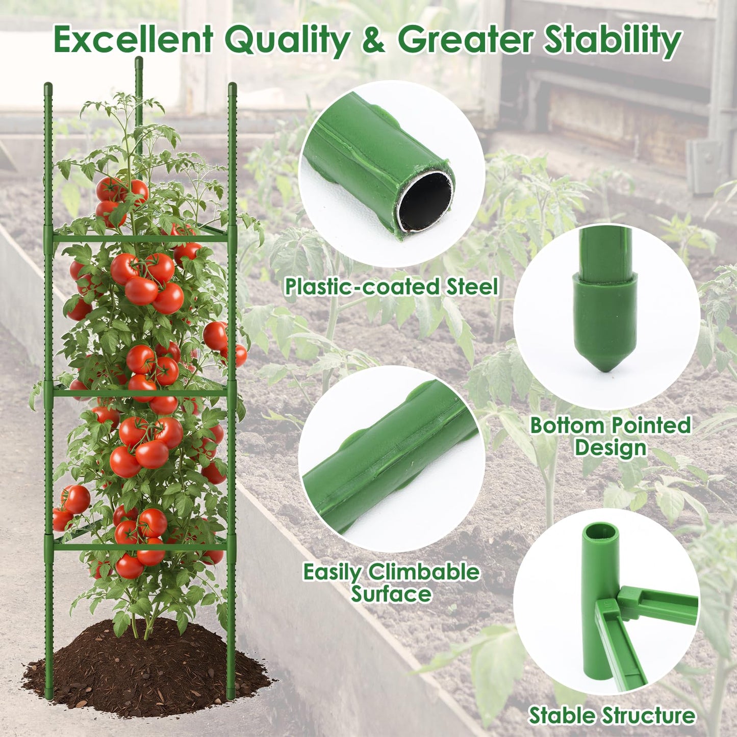 CEWOR Tomato Cage - 6 Pack Tomato Cages for Garden, 51.2inch Tall Tomato Trellis Triangle Stakes for Climbing Plants Outdoor, Plant Support Cages Structure for Pots, Raised Garden Bed, Vegetables