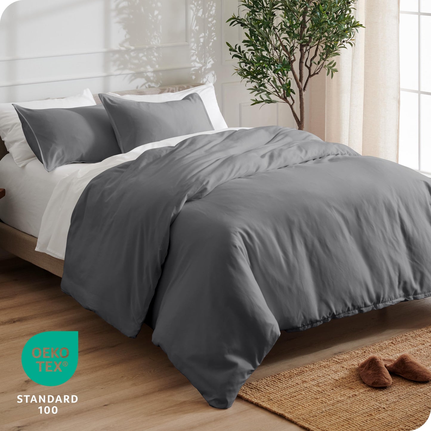 Bare Home Bedding Duvet Cover Queen Size - Premium 1800 Super Soft Duvet Covers Collection - Lightweight, Cooling Duvet Cover - Soft Breathable Bedding (Queen, Grey)