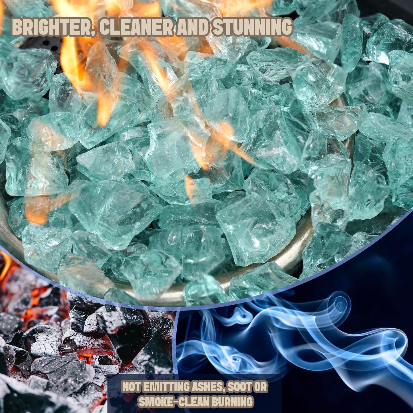 Mr. Fireglass Crushed Fire Glass for Natural or Propane Fire Pit Fireplace & Landscaping,10 lb High Luster Light Sea Blue