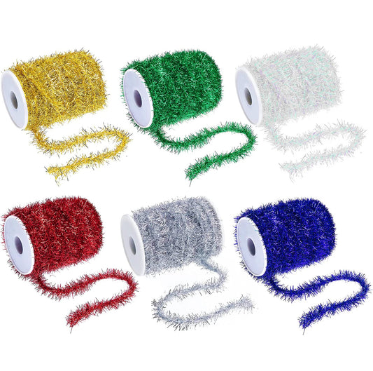 6 Color Glitter Christmas Tinsel Garland-32.8 Yard Thin Christmas Tinsel Garland for Christmas Tree Birthday Party Decorations Supplies (Six Color)