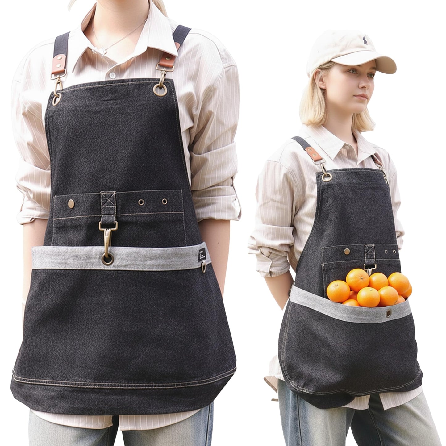 Cilkus Gardening Apron – Denim Cross Back Garden & Harvest Apron with Adjustable Straps and Large Pockets for Women & Men