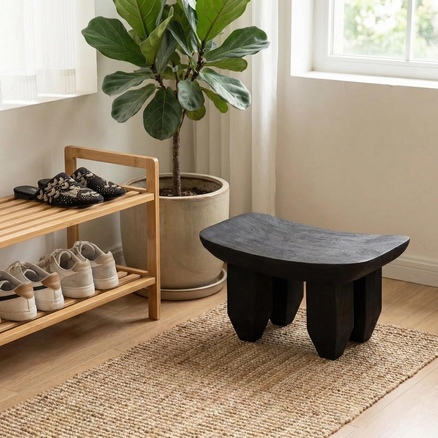Seodradow Handmade Solid Wood Stool - 19 Inch Wooden Step Stool & Side Table, Multi-Use Wood Stool for Sofa Footrest, Bedroom, Entryway