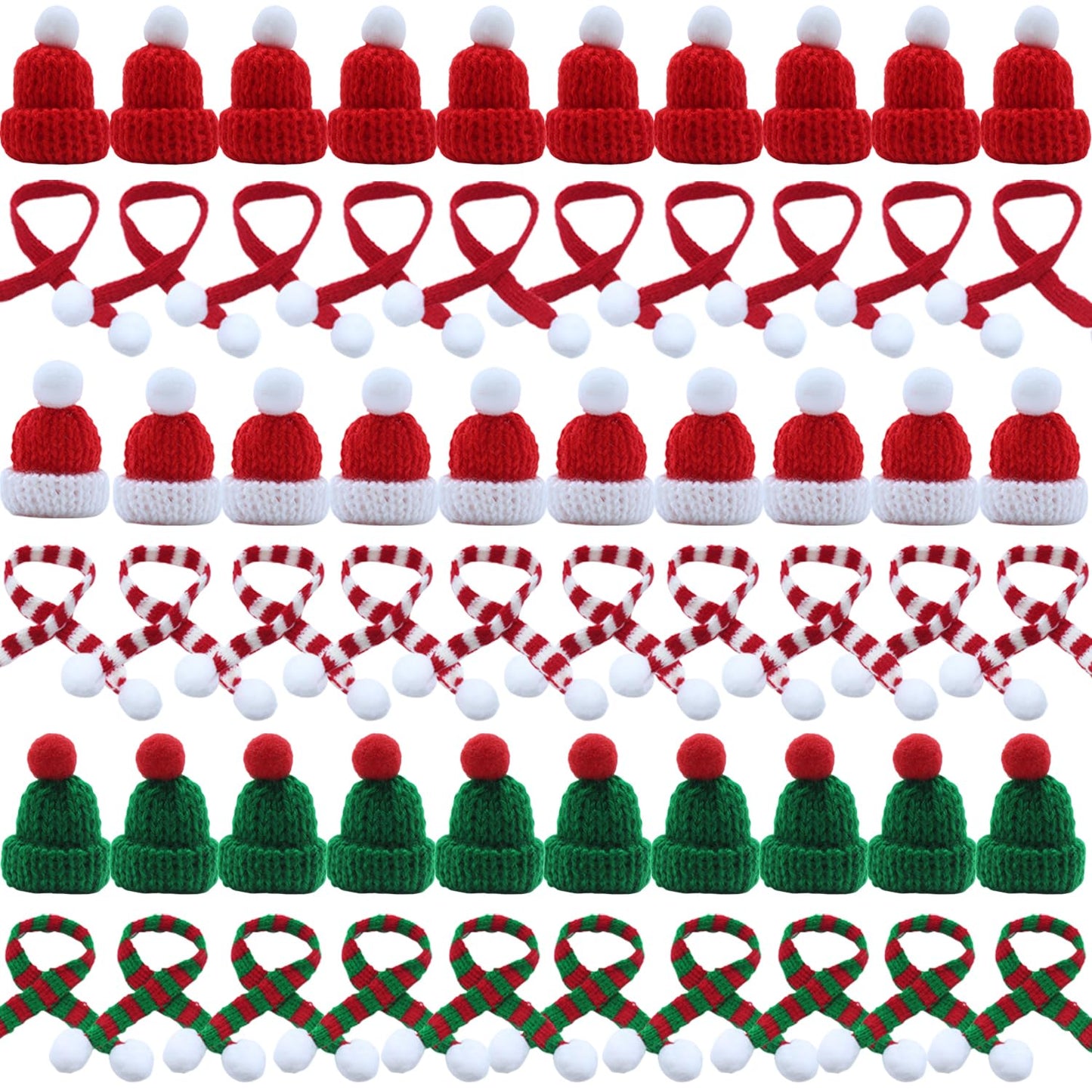 YGbridge Mini Santa Hats and Christmas Scarf Set, 60Pcs Mini Hats for Crafts, Christmas Decorations for Tree Ornaments, DIY Arts and Crafts, Snowman Doll Decor (60PCS)