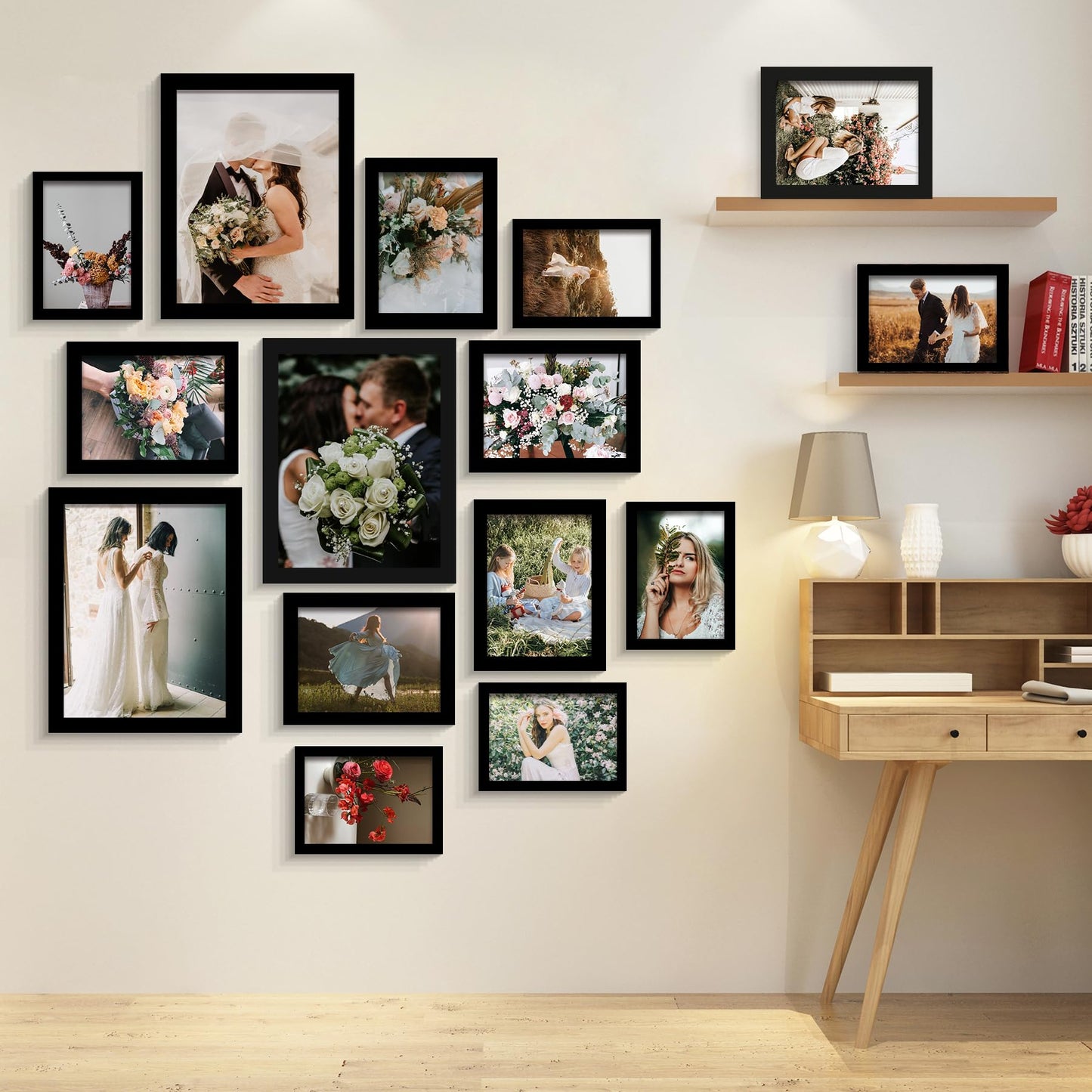 BESCRCL 15 Pack Real Glass Picture Frames Collage Wall Decor, Including 3pcs 8x10, 6pcs 5x7, 6pcs 4x6 Photo Frames for Gallery Wall or Tabletop Display, Black