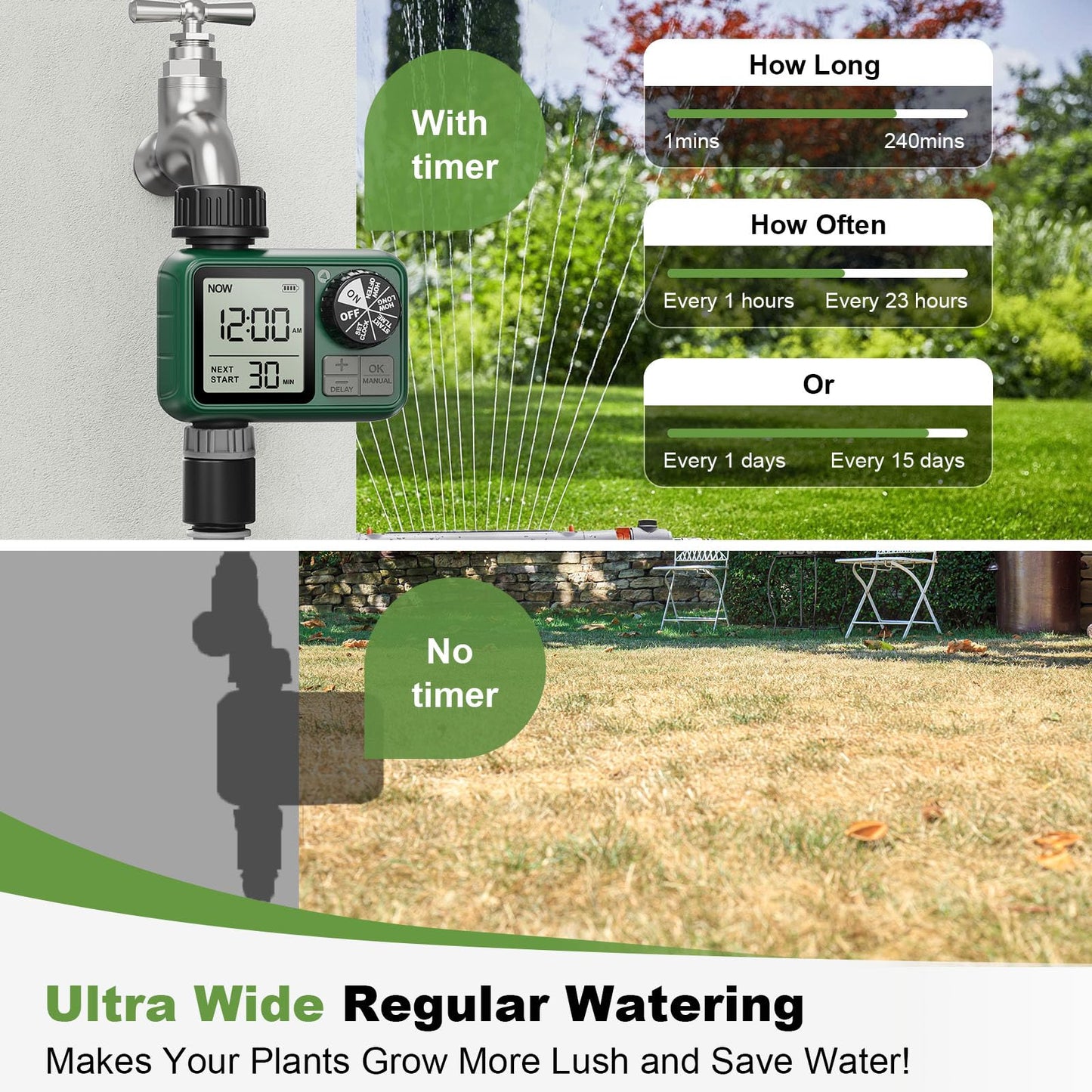 XinFuture Water Timer for Outdoor Garden Hose, Sprinkler Timer for Garden Faucet with Auto/Manual/Rain Delay Mode, Sprinkler Irrigation Controller for Yard Lawn