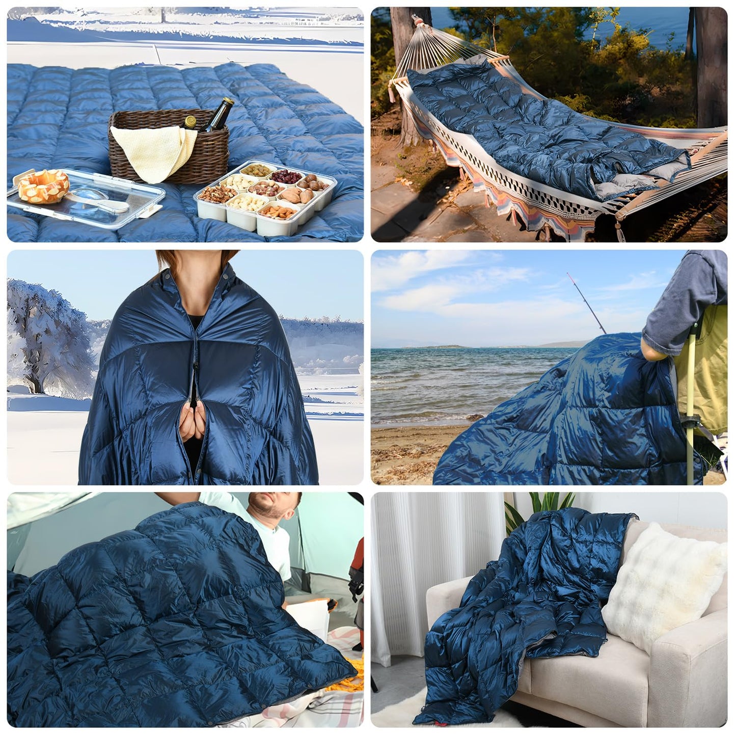 ROSE FEATHER Down Camping Blanket, Lightweight Outdoor Travel Blanket, Puffy Sleeping Bag Blanket, Waterproof Packable Backpacking Quilt for Camping,Travel, Airplane,Hiking,Picnic, 55''x79'' (Blue)