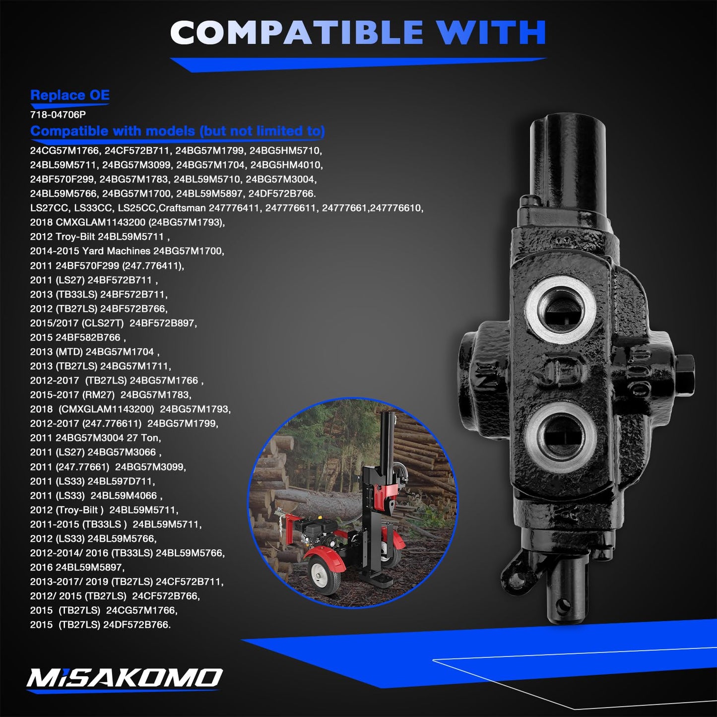 Log Splitter Valve Replace# 718-04706P LS27CC, LS33CC, LS25CC, Craftsman 247776411, 247776611, 24777661, 247776610