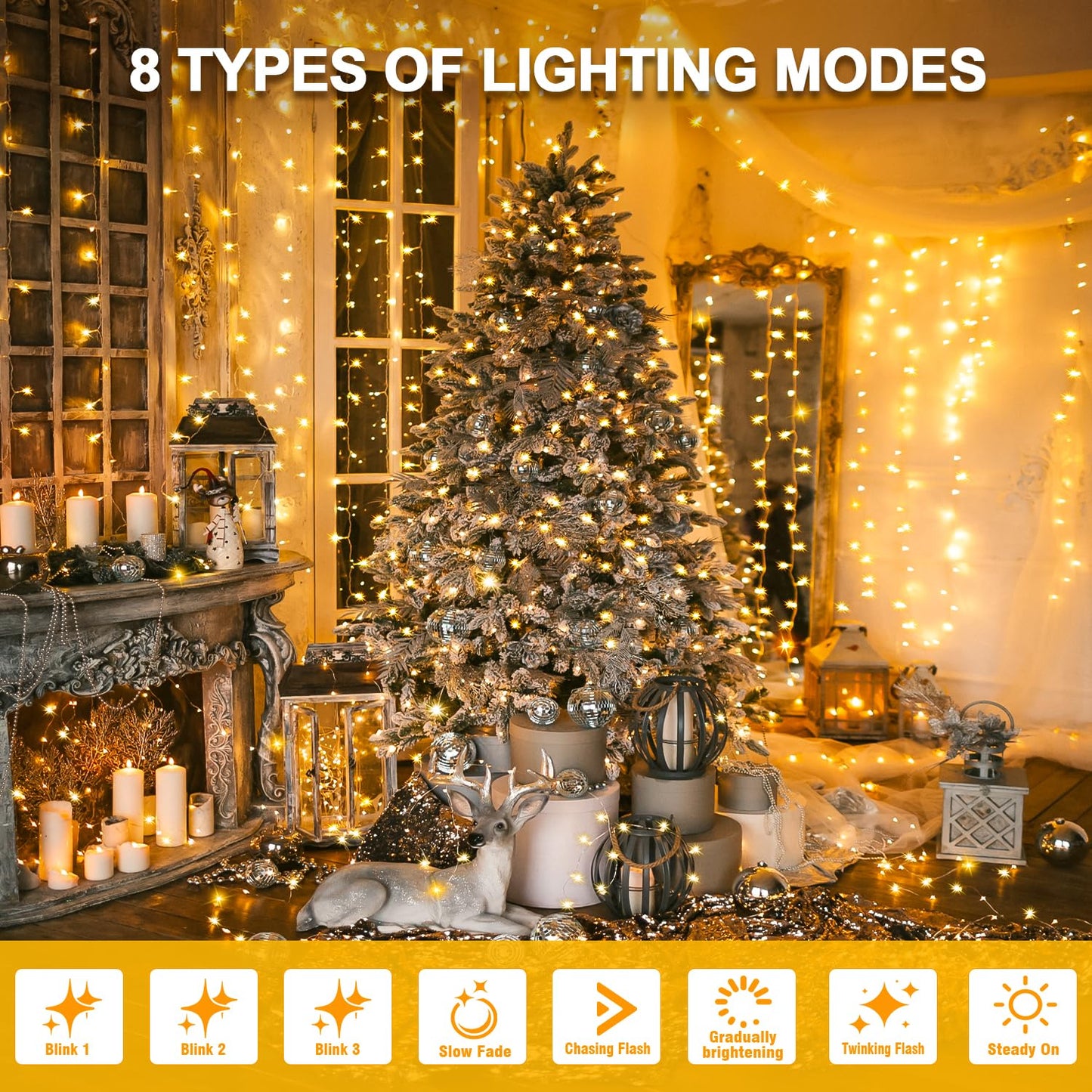 WASTROYAL 210 LEDs Warm White LED String Lights – 70FT Transparent Wire, Waterproof & Connectable Christmas Tree Lights for Indoor Outdoor Holiday Décor