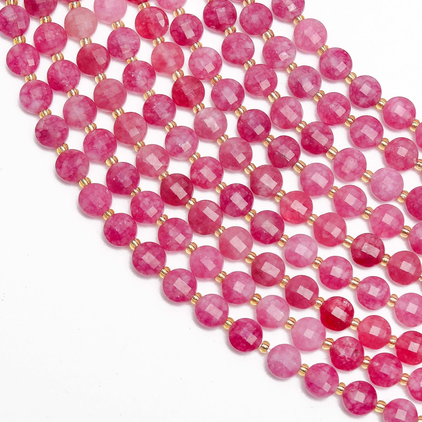 AUREHEN 1 Strand Natural 6mm Faceted Pink Tourmaline Beads for Jewelry Making, Healing Faceted Coin Gemstone Crystal Beads for DIY Bracelet Necklace Crafts