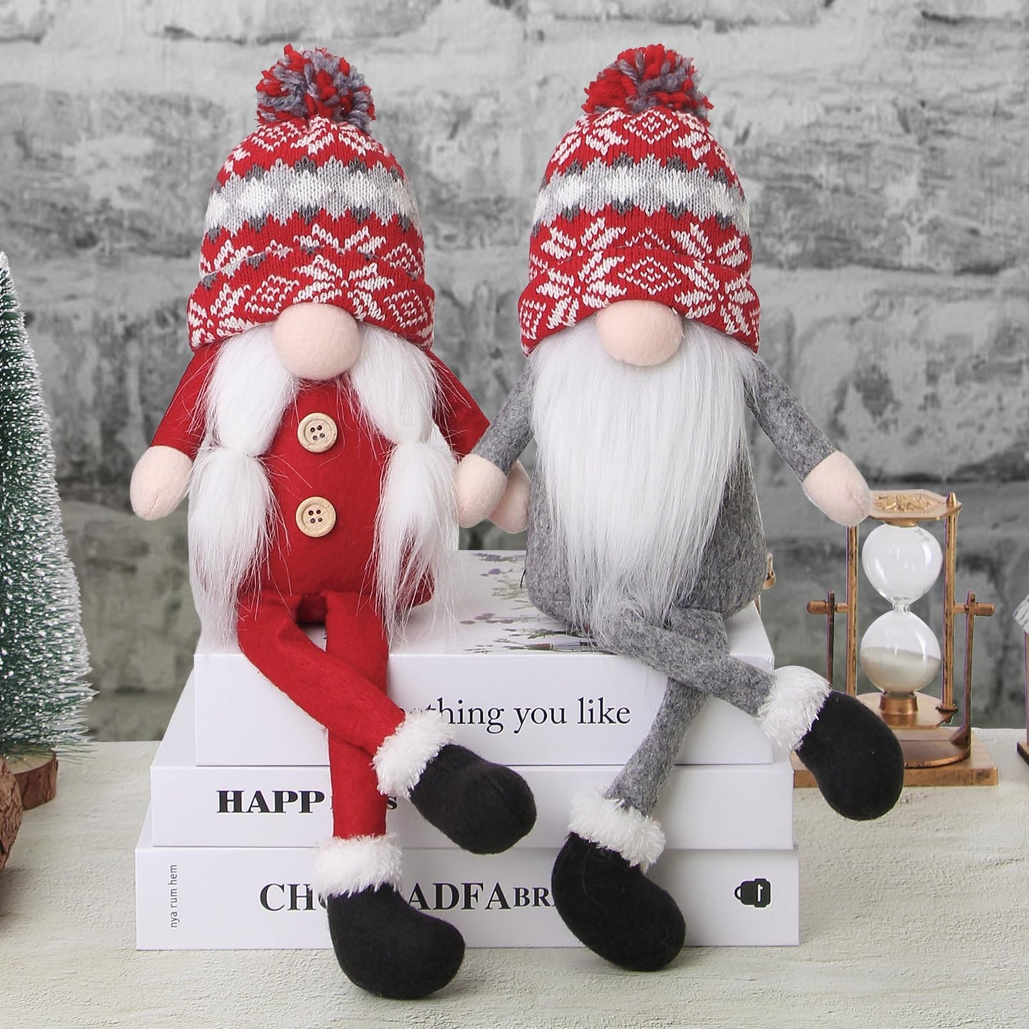 BWFY Christmas Gnomes Decorations 2 Pack Handmade Elf Santa Tomte Swedish Gnome Scandinavian Figurine Nordic Gnome Christmas Table Home Ornaments for Holiday Party Gifts