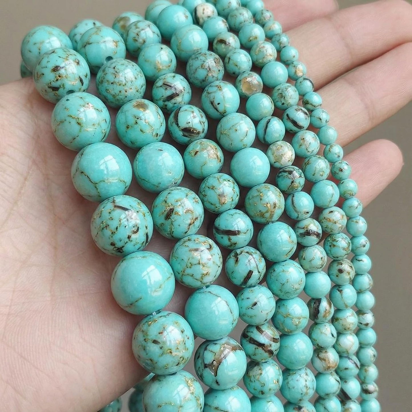 Yochus 45pcs Light Green Shell Turquoise Beads，8mm Healing Power Natural Stone Round Loose Gemstone Beads for Jewelry Making Earring Necklace DIY Crafts