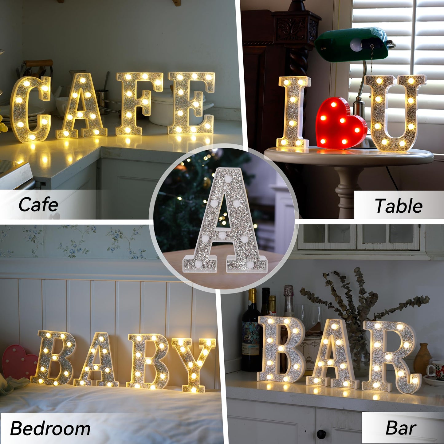 TEHIBIEN Marquee Light Up Letters, Glitter Silver LED Letter Lights Battery Powered Alphabet Letter Sign for Night Light Wedding Birthday Party Cafe Bar Decoration Girls Room Decor - R