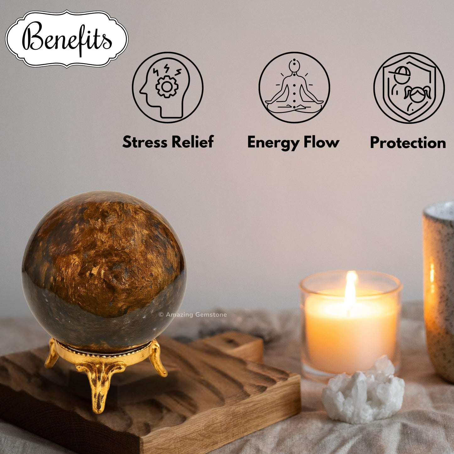 Bronzite Crystal Ball with Stand - 2" Inches Crystal Sphere Meditation Balls for Witchcraft and Decorative Balls