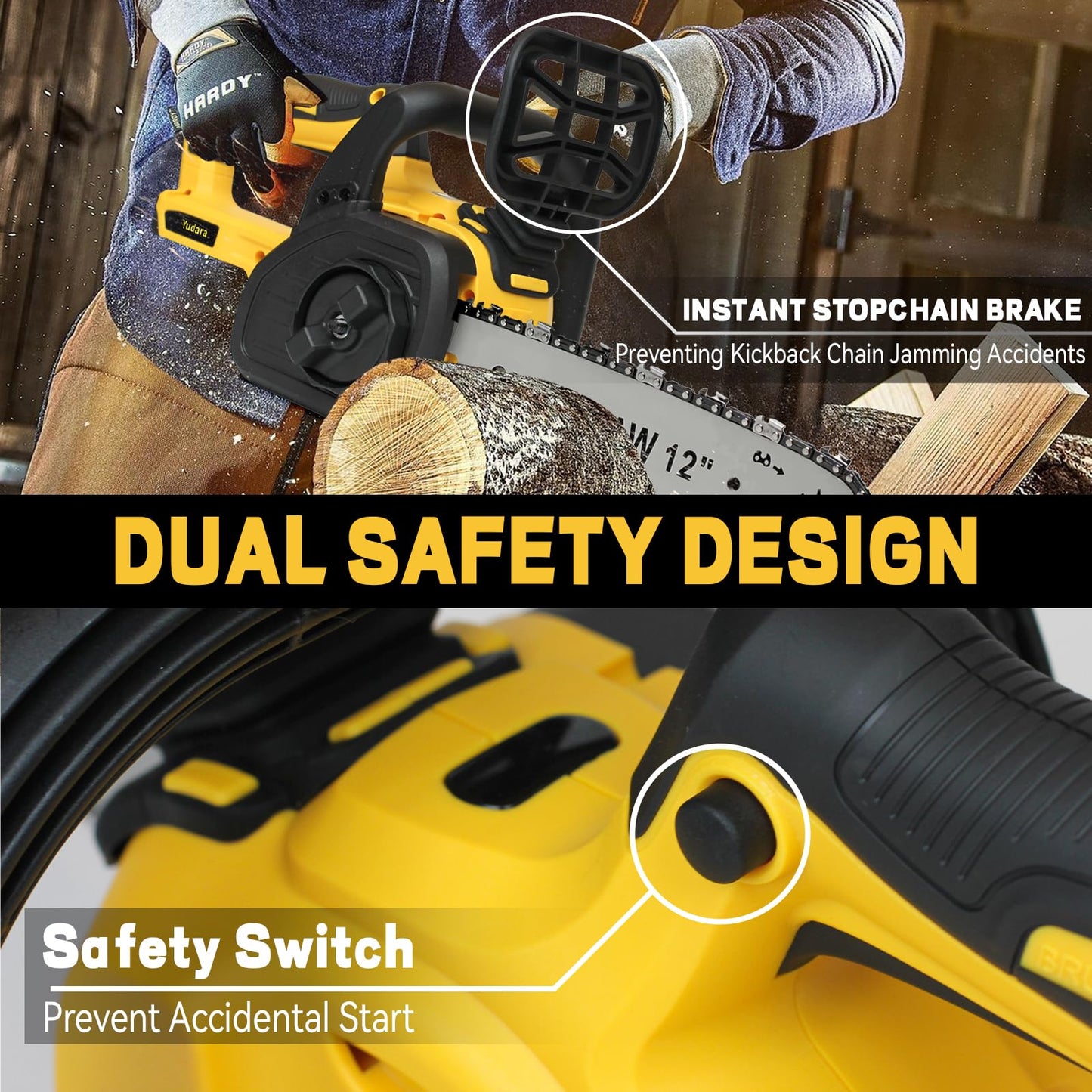 Cordless 12" Brushless Chainsaw for Dewalt 20V MAX Battery, 12 Inch Brushless Electric Chainsaw with Security Lock & Auto Lubrication for Wood Cutting Tree Trimming Courtyard Garden(Tool Only)